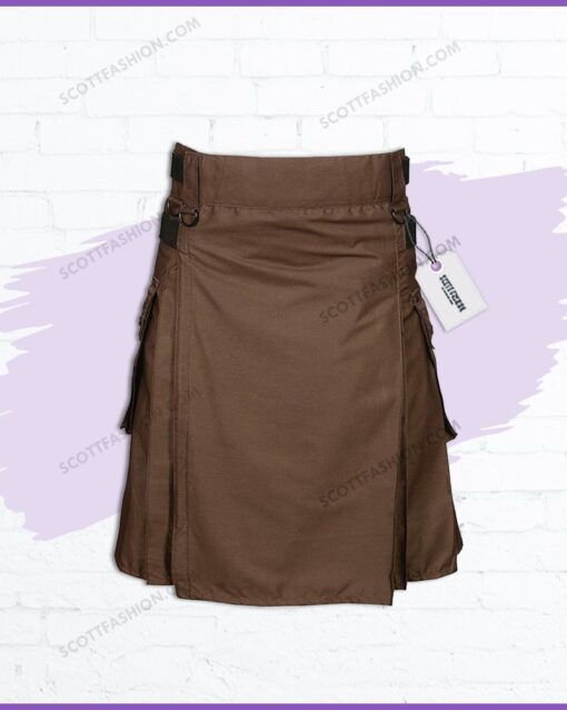 Brown Leather Strap Utility Kilt For Active Man
