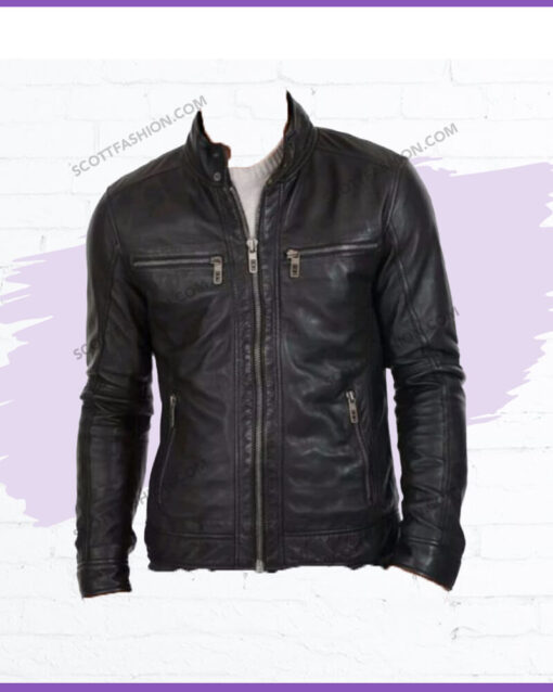 Biker Leather Jacket with Snap Closure