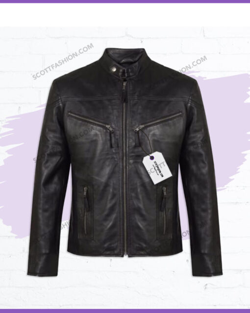 Leather Jacket with Zipper Pockets