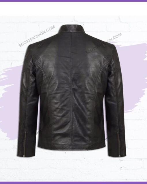 Leather Jacket with Zipper Pockets -backside