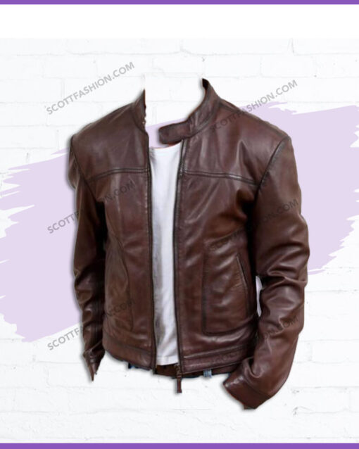 Biker Leather Jacket with Slit Pockets