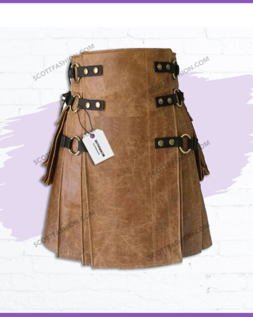 Brown Leather Kilts for Men