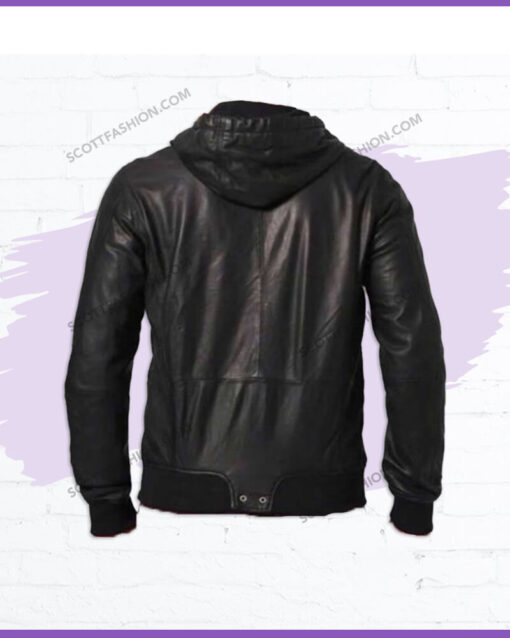Hooded Black Leather Bomber Jackets