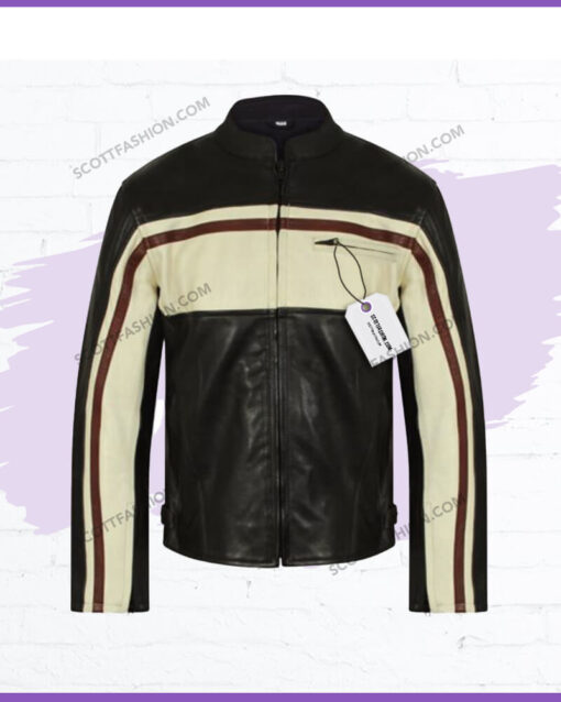 Motorcycle Style Two Toned Leather Jacket