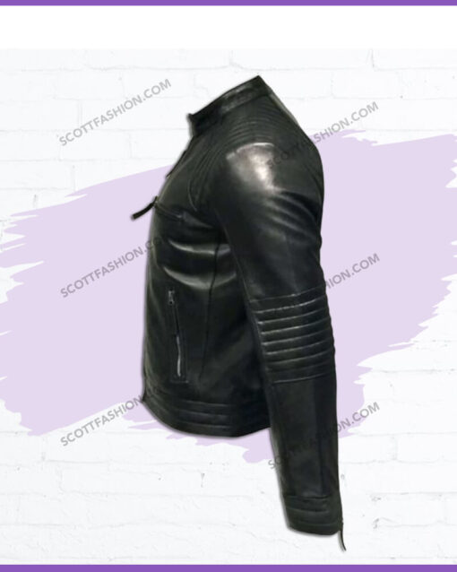Padded Leather Jacket with Stand Collars