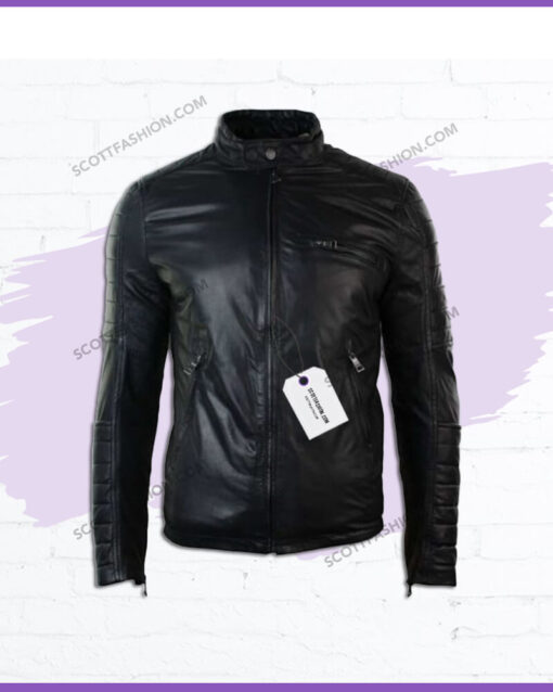 Retro Style Padded Black Leather Jacket