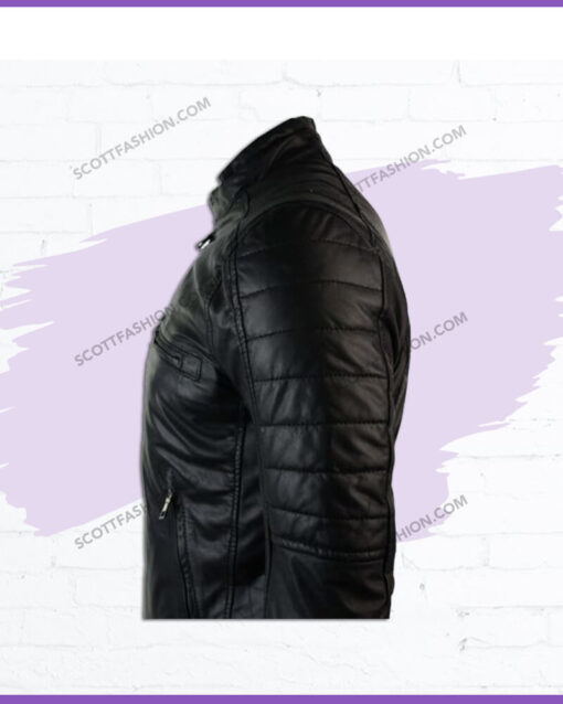 Retro Style Padded Black Leather Jacket