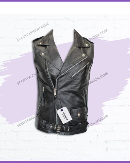 Brando Vintage Motorcycle Black Leather Vest