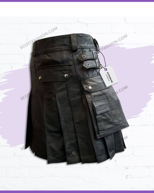 Stylish-Pure-Black-Leather-Kilt