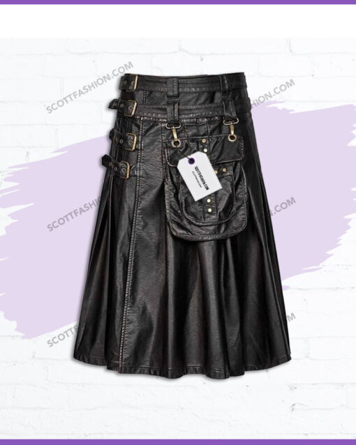 Cowhide Black Leather Gothic Kilt