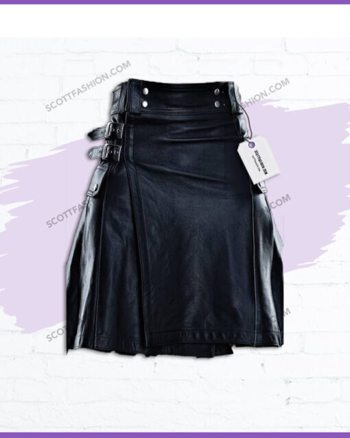 Stylish Pure Black Leather Kilt