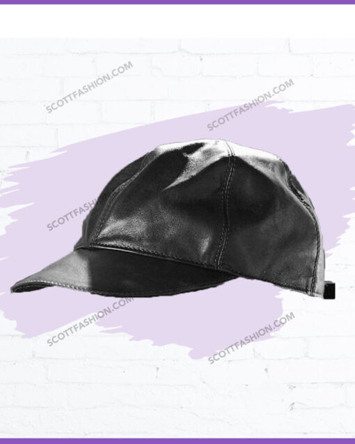 Fitted Black Leather Baseball Cap