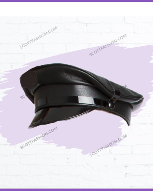 Leather Military Style Officers Peaked Cap