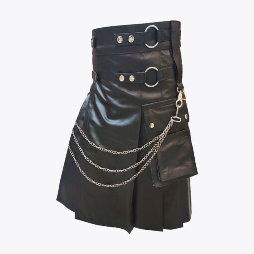 Black Leather Modern Kilt