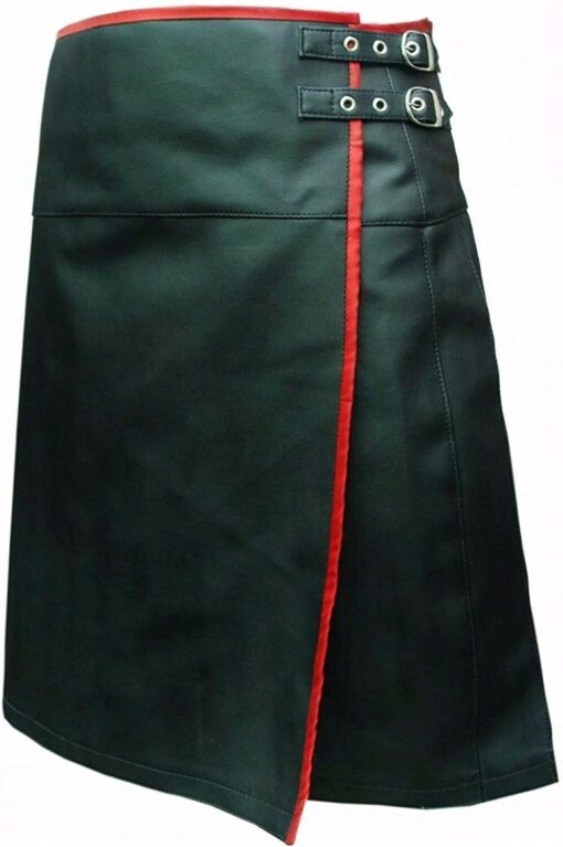 Black Leather Pleated Kilt with Red Lining LAR