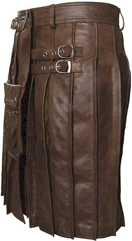 Brown Leather Pleated Kilt & Sporran