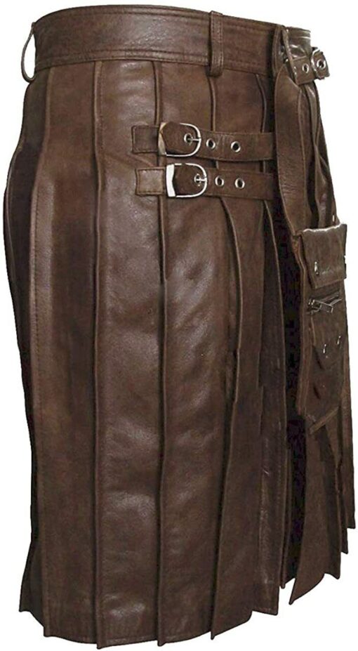 Brown Leather Pleated Kilt