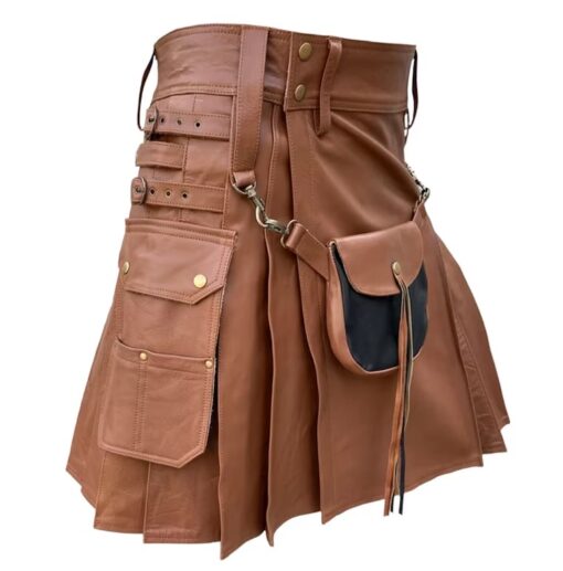 Cow Leather Brown leather Utility Kilt with Sporran