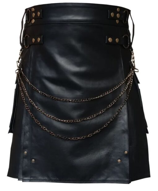 Genuine Black Leather Kilt