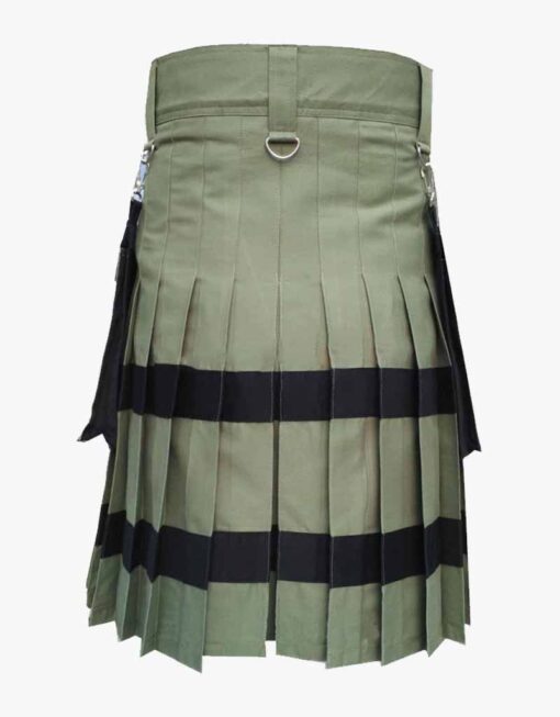 Olive Green Utility Kilt with Leather Straps