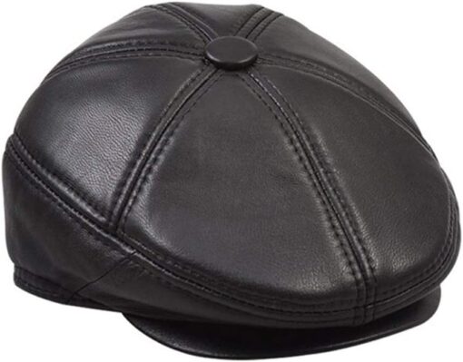 Leather Flat Cap with ear flap