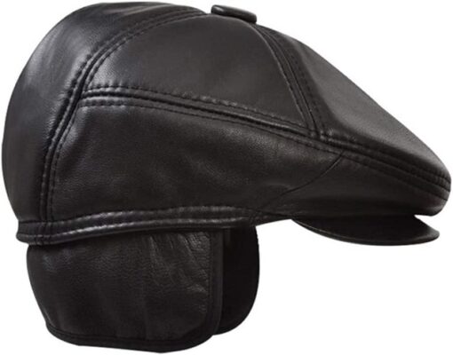 Leather Flat Cap with ear flaps