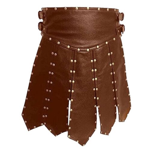 Studded Brown Leather Gladiator Kilt