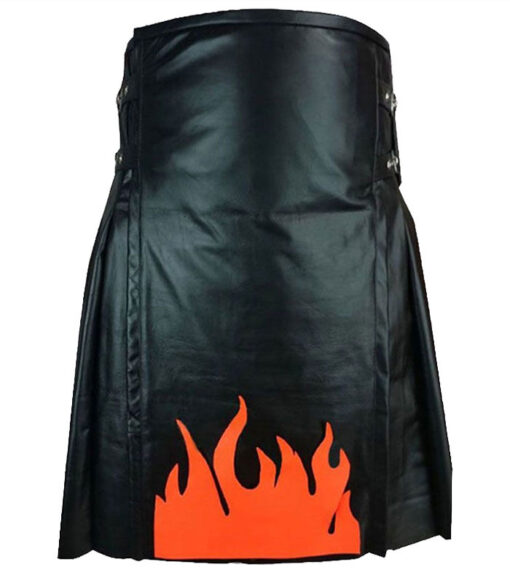 Fire Flame Black Leather Kilt