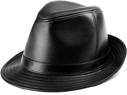 Black Leather fedora Hat