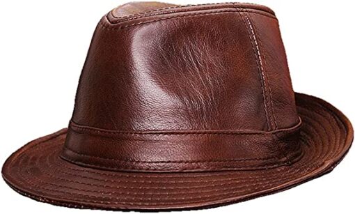 Brown Leather fedora hat