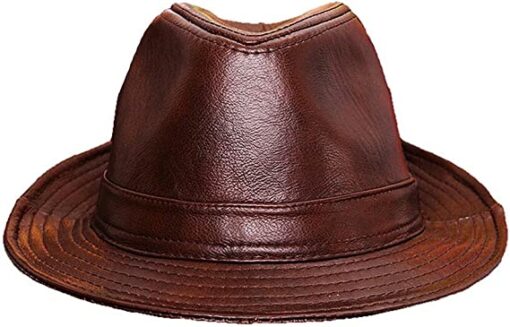 Brown Leather fedora hat for Sale